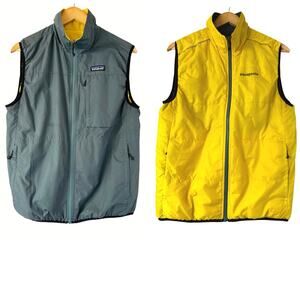 Patagonia Vest Mens M Green/Yellow Reversible Quilted Insulated Outdoor